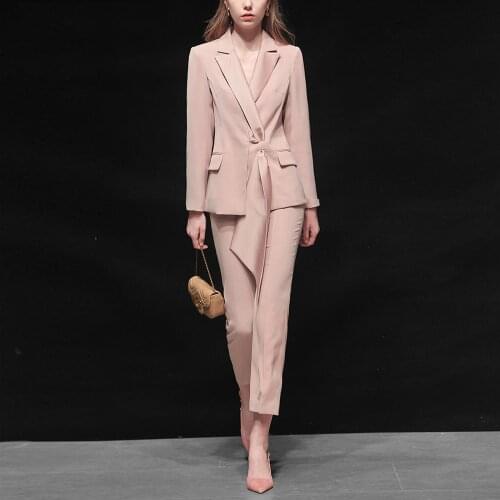 Fashion Solid Color Lapel Blazer Women Elegant Vintage Casual Temperament Coat Blazer Women Two Piece Blazer Pants Suits Sets