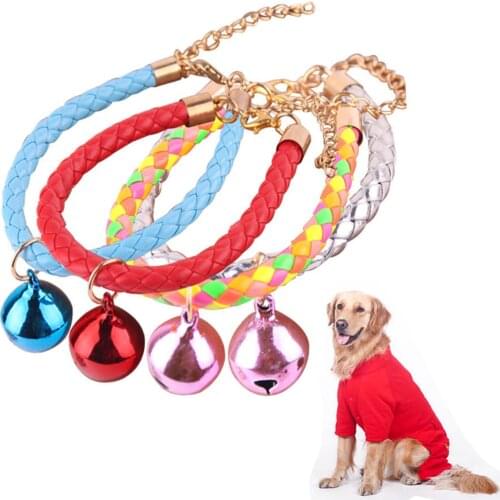 Fashion Pet Collar With Bell Cat Braided PU leather Puppy Chain Necklace Kitten Hand Woven Neck Collars For Small Dogs Pets