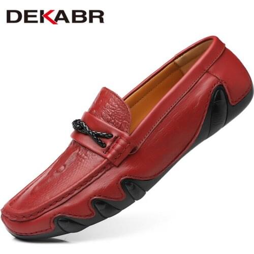 DEKABR Men Casual Boat Shoes Handmade Driving Shoes Moccasins Brand Design Leather Non-slip Crocodile Grain Style Men Loafers