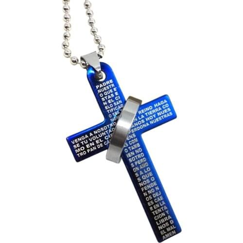 Men Boys Stainless Steel Bible Cross Pendant Chain Necklace AIC88