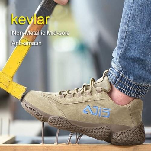 New Men KEVLAR Work Safety Shoes Genuine Leather Fashion Steel Toe Casual Work Shoes Outdoor Sport Shoes