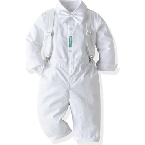 2020 New Autumn Winter Clothes Baby Kids Formal Wedding Birthday Party Suit Prince Costume T-shirt + Pants 2PCS White 1-3-6 Y