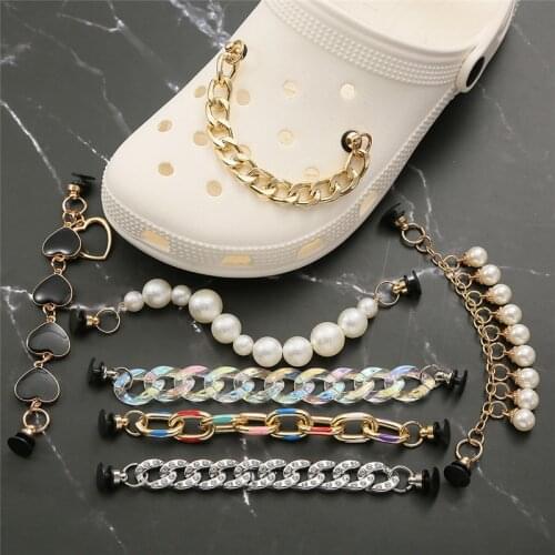 1 Pcs New Heart Pearl Shoe Chain Shoe Charms Croc Accessories Metal Shoe Decoration For Women Girls Shoe Buckle Gift