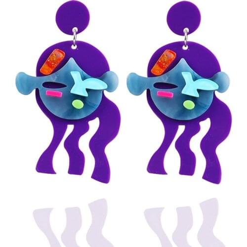 New Funny Cute Acrylic Purple Figure Drop Earrings For Women Girls Geometric Big Long Dangle Earrings Brincos Fashion Jewelry