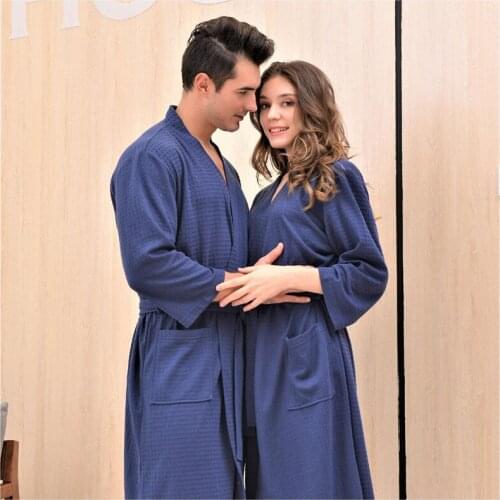 Autumn Spring Bath Robe Waffle Nightgown Bathrobe Nightgown Lovers Nightclothes