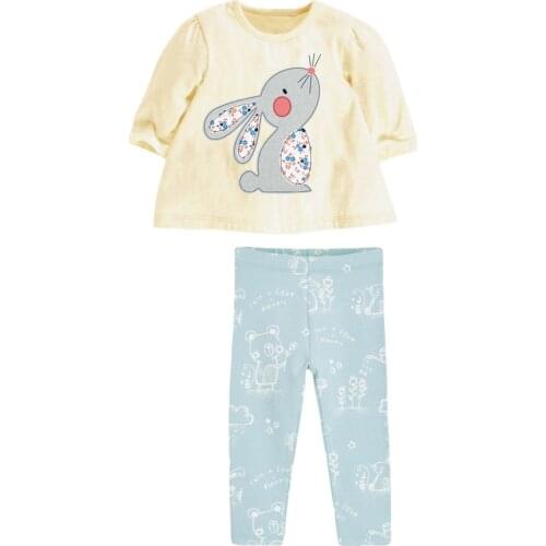 Baby Girls Fall Clothes Autumn Children Set Cotton Two Pieces Suit Toddler Girl Yellow Bunny Shirt + Bear Print Pants 2-7y
