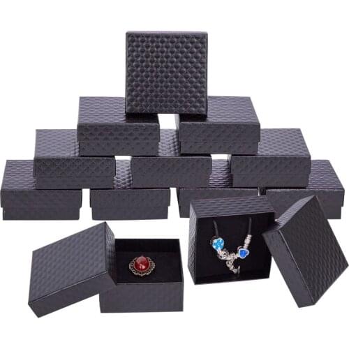 12pcs Square Cardboard Jewelry Gifts Boxes for Earring & Ring & Pendant Packaging Display Box 7.5x7.5x3.5cm,with Sponge Inside