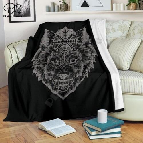 Polynesian WOLF HEAD WITH HELM OF AWE Fleece Blanket 3D printed Sherpa Blanket on Bed Home Textiles Dreamlike HOME ACCESSORIES