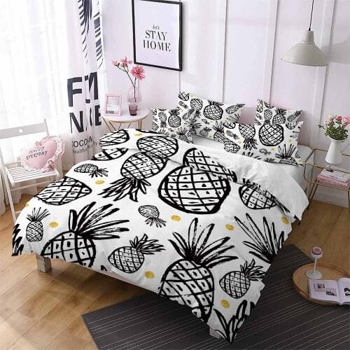 Black and White Pineapple Printed Bedding Cover Fashion Comfortable White Down Quilt Cover Summer Fruit Bed Linen Cover