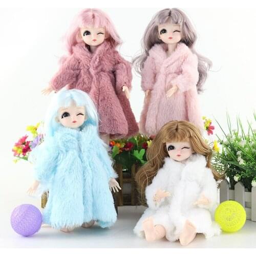 4 colors Blue White Pink Long Fake Fur Coat for 1/6 BJD Doll as for 28/30cm Doll Clothes Accessories