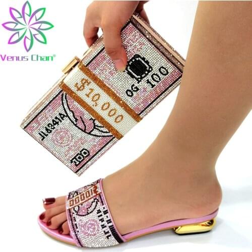 Special Design Mature Pink Color Shoes And Bag To Match Set Italian High Heels Party Shoes And Bag Set For Wedding Dress
