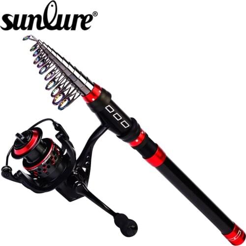 Sunlure Telescopic Fishing Rod And Reel Combo 1.8-3.6m Carbon Fiber Fishing Pole 5.0:1 Spinning Reel Kit for Short Travel