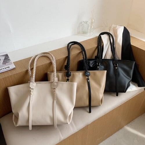 Large Capacity Braided Shoulder Strap Tote Bag For Women 2020 New Casual Handbags Female Travel Totes Soft PU Leather Bag