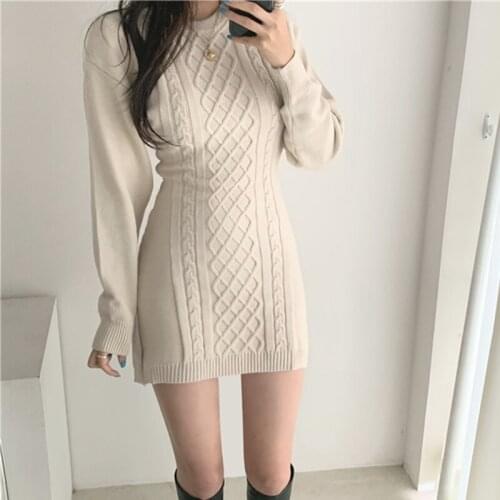 Comelsexy 2020 New Autumn Winter Women Knitted Wrap Dress Vintage Sheath Dress Long Sleeve O-Neck Sexy Backless Sweater Dress