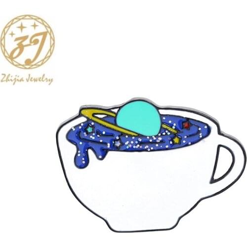 Zhijia Colorful Cosmic Planet Teacup Creative Denim Jacket Accessories Trendy Jewelry Gifts For Women Men