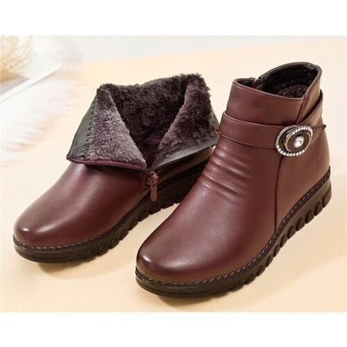 Winter Boots Genuine Leather Wedge Heels Women Snow Boots Famale Non-slip Warm Fur Ankle Boots Womens Casual Shoes