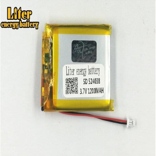 1.0MM 2pin connector 3.7V 524038 1200mah Rechargeable lipo battery solar li ion polymer lithium battery e-books GPS PDA