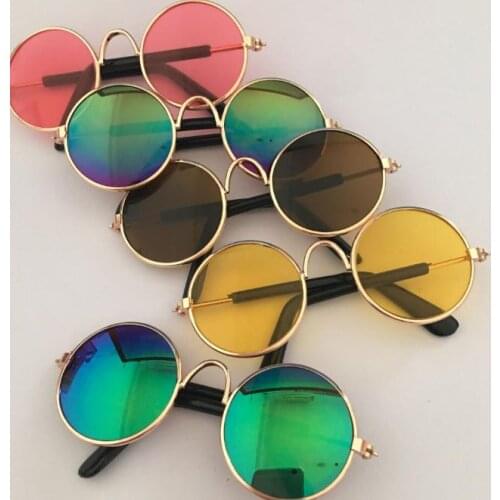 100pcs Fashion Small Pet Dogs Cat Sunglasses Cool Eye-wear Protection Pet Glasses Round Frame Wedding Party Funny Glasses SN1799