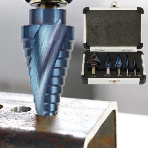 5Pcs 1/8-15/8 inch Step Drill Bits Sharp Abrasion-resistant Triangular Handle Aluminium Dual Spiral Flute Stepped Drill Bits