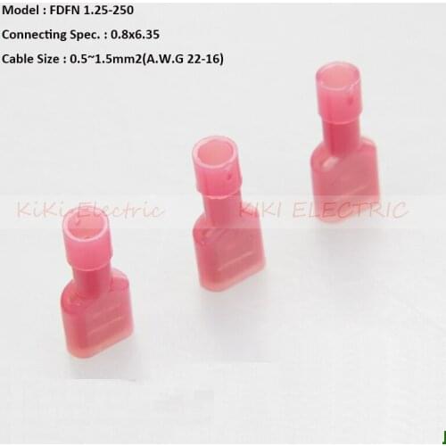 500pcs/lot Female Fully Insulated Joint (nylon) FDFN 1.25-250 Wire Connector Brass Terminals Suit for AWG:22-16 0.5-1.5MM2 Cable