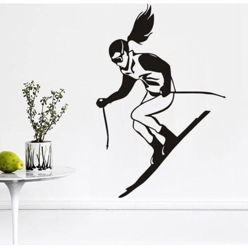 A Girl Skiing Wall Stickers For Kids Rooms Winter Sport Skier Racing Wall Decals Vinyl Removable Adhesive Stickers