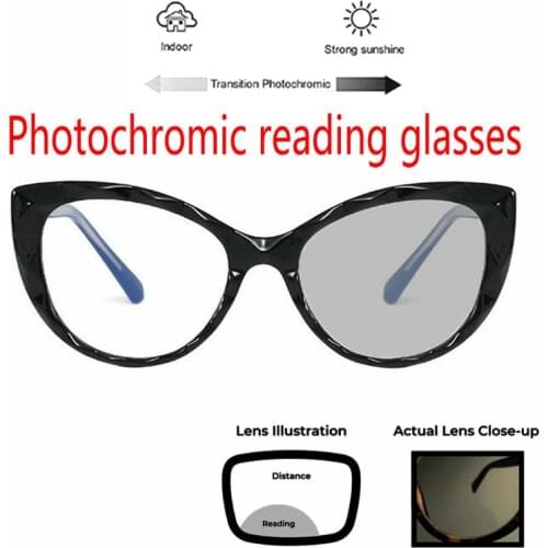 Outdoor Photochromism Bifocal Reading Glasses For Women Small frame cat eye Multifocal Transition Readers Eyeglasses FML