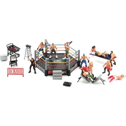 Wrestler Athlete Wrestling Figure Gladiator Model Set with Fighting Station Arena Cage Assembled Battle Game Toy for Boys