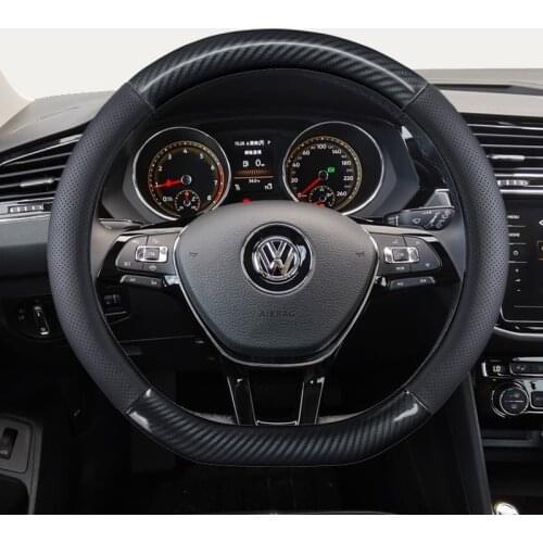 Genuine Leather + Carbon Fibre D Shape Steering Wheel Cover for VW GOLF 7 2015 POLO JATTA Suzuki Swift Nissan Rogue 2019 2020
