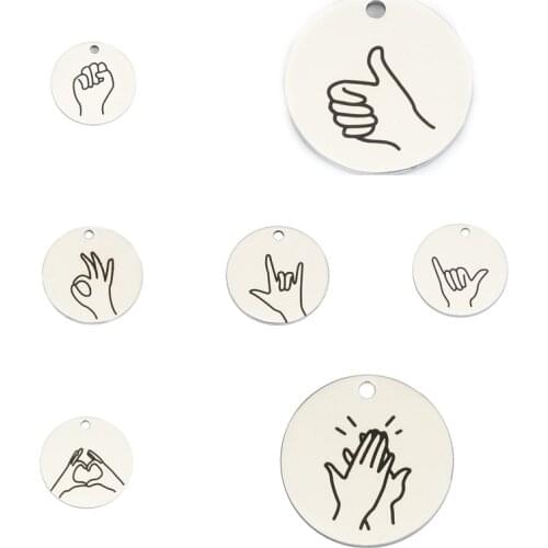 DoreenBeads 304 Stainless Steel Charms Fist Power Hand Sign Gesture Silver Color Black Round Pattern Necklace Bracelet DIY