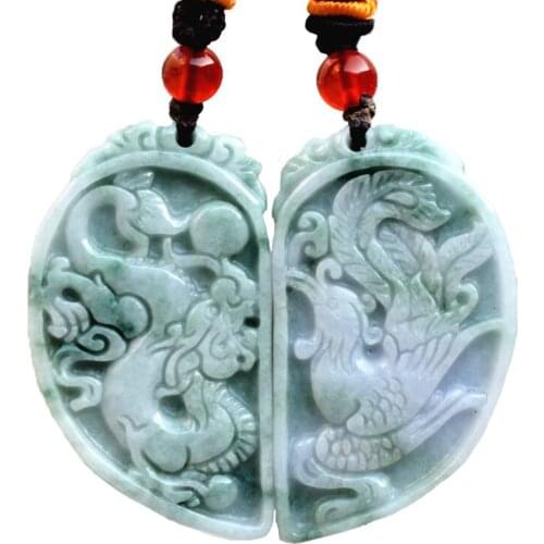 Drop Shipping Natural Jadeite Stone Pendant Necklace Hand-Carved Dragon Phoenix Emerald Pendant Gift for Lovers Jade Jewelry
