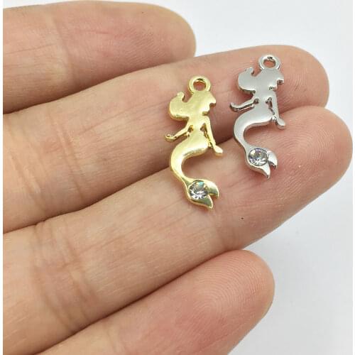 Eruifa 10pcs 8*18mm Cute Mermaid with Stone Zinc alloy Charms Pendant Jewelry DIY Necklace Bracelet Earrings 2 colors