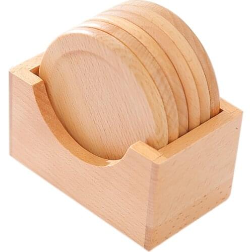 Hot Coffee Cup Wooden Coaster Beech Round Insulation Pad Solid Wood Creative Small Cup Coaster Knit Tablecloth