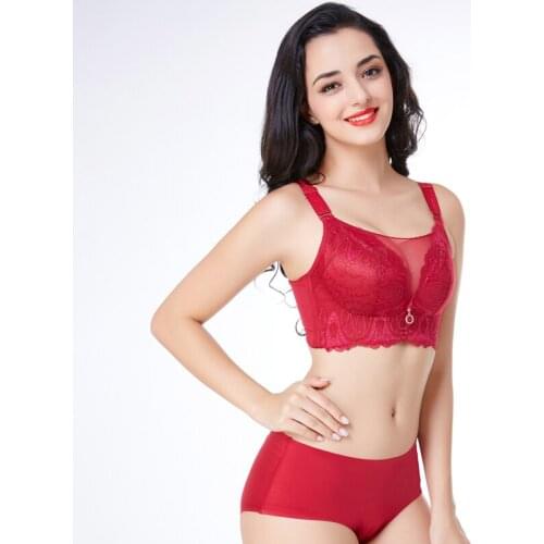 Hot Sexy Push Up Bra Set Brand Deep V Brassiere Thick Cotton Women Underwear Set Lace Blue Embroidery Flowers Lingerie C D E Cup