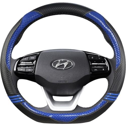 Car Steering Wheel Cover D Shape for Hyundai ioniq 2016 2017 2018 2019 2020 Leather Carbon Fiber Car Styling Auto Protector