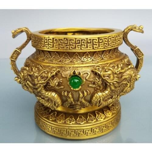 China brass nine dragon Incense burner crafts statue