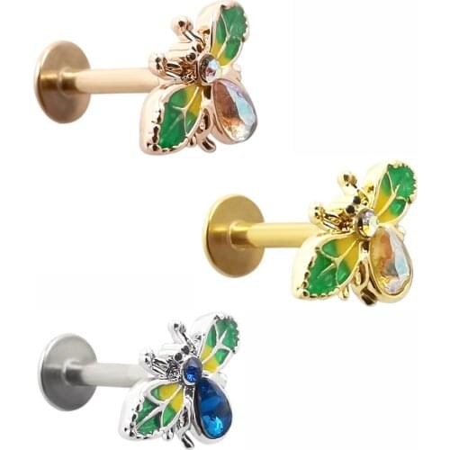 JHJT 1PC 16G 6/8mm Steel Internally Thread Insect Labret Stud Lip Ring Colorful Ear Cartilage Tragus Helix Piercing