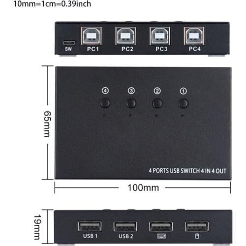KVM VGA Switch 4 Ports USB2.0 PC Sharing Hub Computer Switcher Digital Printer Monitors Share USB HUB Selector
