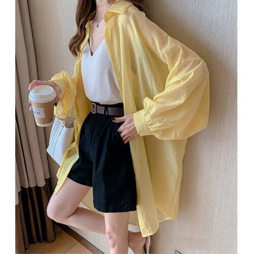 Summer Sunscreen Shirt Pure Color Loose Large Size Long Sleeve Sunscreen Coat Womens Long Tops