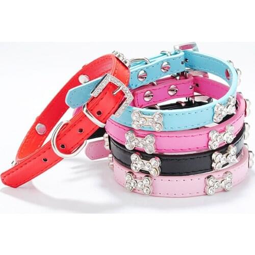 Small Medium Dogs Collars Rhinestone Bone Dog Accessories Product for Pet Accessories Necklace Cat-Collar Supplies Collier