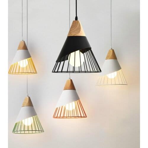 Pendant Lamp Modern Pendant Lights Wood For Bedroom Hanging Lamps Nordic Aluminum Lampshade LED Bulb Kitchen Light WJ42507