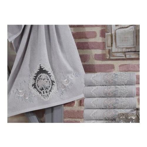 DowryWorld-Dantela-French Laced Embroidered Gonca Dowry Bamboo Towel Gray