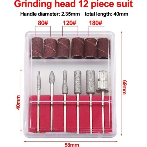 Portable 12PCS Nail Art Set Tool Ceramic Nail Drill Bit Sandpaper Nail Milling Cutter for Manicure Pedicure Remove Nail Polish