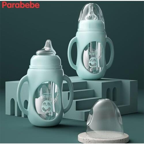 Glass Baby Bottles Drinking Cup Children Feeding Bottle Silicone Straw Water Drink Bottles For Baby Newborn Milk Feeder BPA Free