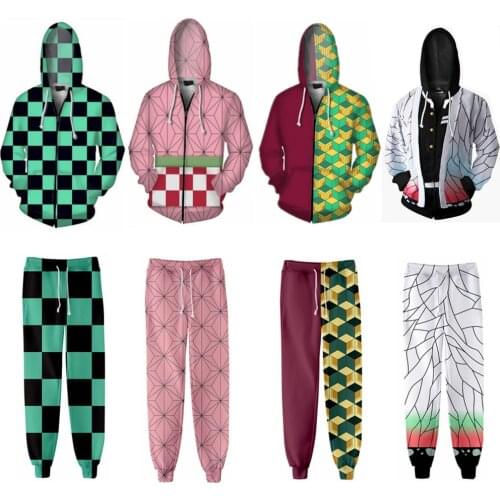 Demon Slayer Cartoon 3D Print Hoodie Sweatshirts Men Women Kimetsu no Yaiba Cosplay Costume Zip Up Hoodies Jacket Coat Pants