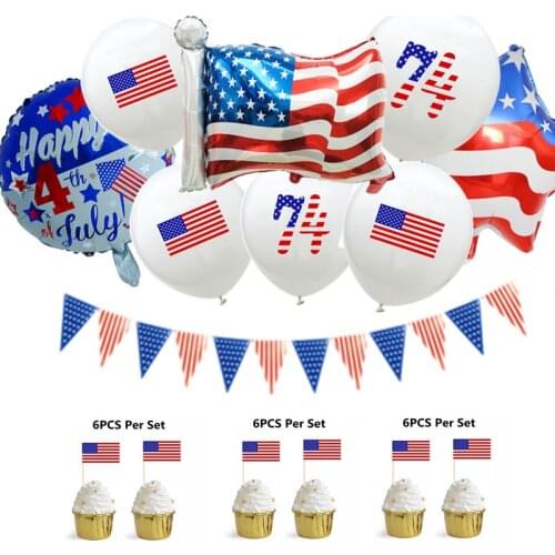 USA Independence Day Decoration Balloon Blue String Foil Balloon Happy 4th of July American Flag Cake Topper