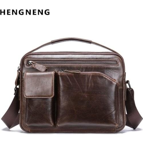 New Genuine Leather Men Vintage Handbags Small Flap Mens Shoulder Bag Casual Office Messenger Bags Fashion Crossbody Bag