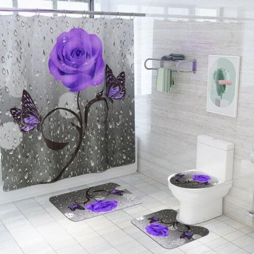 Waterproof Bathing Shower Curtain Set with 12 Hooks Toilet Covers Bath Mat for Bathroom Non-slip Rug Carpet Bathroom Accessories