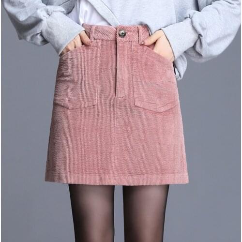 2019 New Fall Winter Ladies Womens Black Coffee A Line Korean Style Corduroy Skirt , Autumn Woman 4xl High Waist Skirts