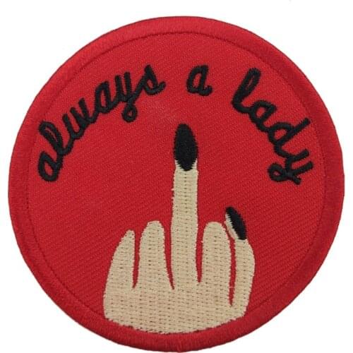 Always a Lady Red Finger Funny Tags DIY Patch Cute Stickers Embroidery Iron on Badge Biker for Clothing Lady Rider Accessories