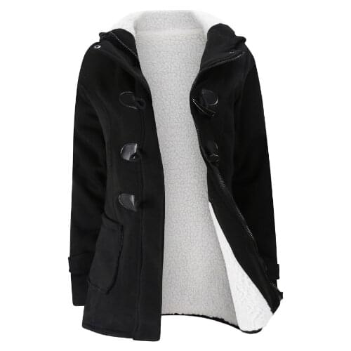 Jacket Womens 2021 Autumn Winter Horn Buckle Coat Mid-Long Hooded Woolen jacket Ladies Wool-blend Overcoat S-6XL